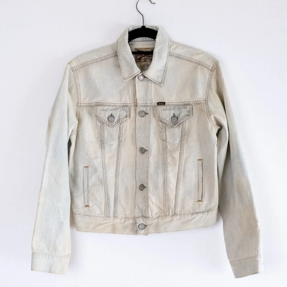 Polo Ralph Lauren Womens Jacket Blue Stone Wash Denim Distressed Trucker NWOT XS - Picture 1 of 7